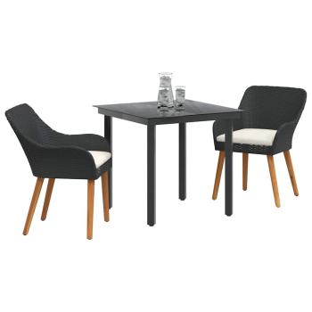 3-teiliges Garten-Essz Set Schwarzes Poly-Rattan