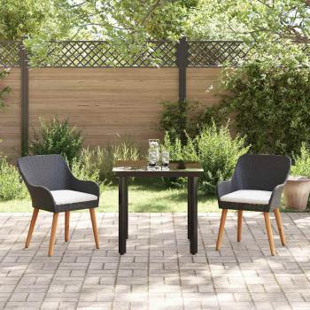 3-teiliges Garten-Essz Set Schwarzes Poly-Rattan