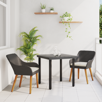 Garten Essgruppe mit Kissen 3 pcs Schwarz Poly-Rattan