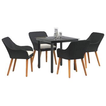 5-teiliges Garten Essset Schwarzes Poly-Rattan