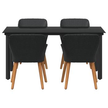 5-teiliges Garten Esstischset Schwarzes Poly-Rattan