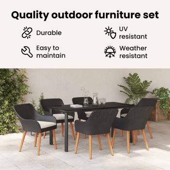 Garten Essgruppe mit Kissen 7 pcs Schwarz Poly-Rattan