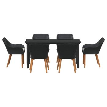 Garten Essgruppe mit Kissen 7 pcs Schwarz Poly-Rattan