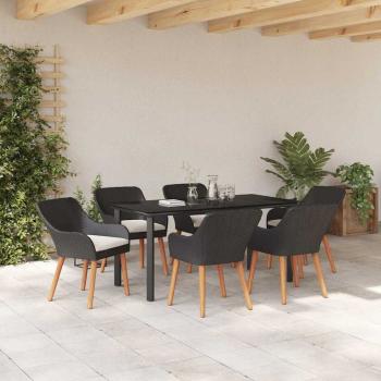 7-teiliges Garten Esstisch Set Schwarzes Poly Rattan