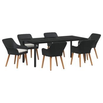 7-teiliges Garten Esstisch Set Schwarz Poly Rattan