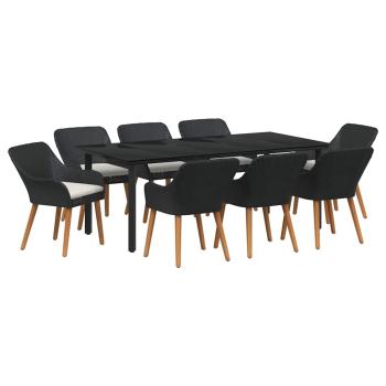 9-teilige Garten Essgruppe Schwarzes Poly Rattan