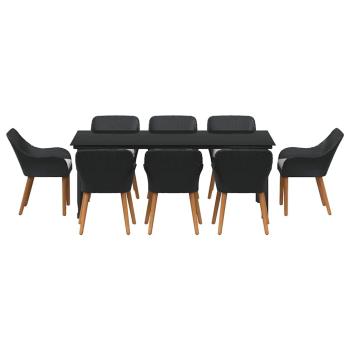 9-teilige Garten Essgruppe Schwarzes Poly Rattan