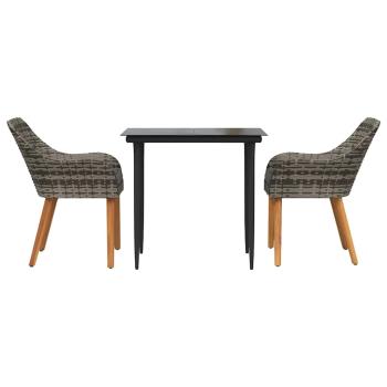 3-teiliges Garten Essset Grau Poly Rattan