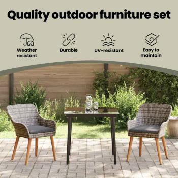 Garten Essgruppe mit Kissen 3 pcs Grau Poly-Rattan