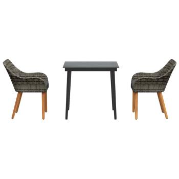 3-teiliges Garten Essset Grau Poly Rattan