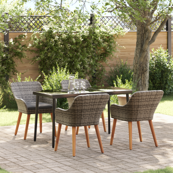 5-teilige Garten Essgruppe Grau Poly Rattan
