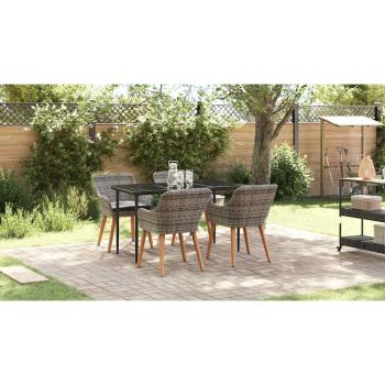5-teilige Garten Essgruppe Grau Poly Rattan