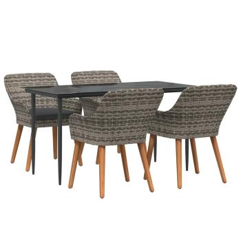 5-teilige Garten Essgruppe Grau Poly Rattan