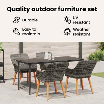 5-teiliges Garten Essset Grau Poly Rattan