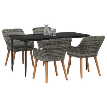5-teiliges Garten Essset Grau Poly Rattan