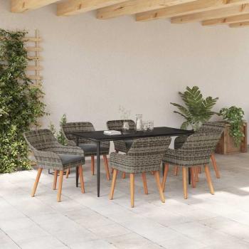 7-teiliges Garten-Dining-Set Grau Poly Rattan