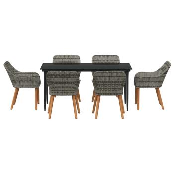 7-teiliges Garten-Dining-Set Grau Poly Rattan