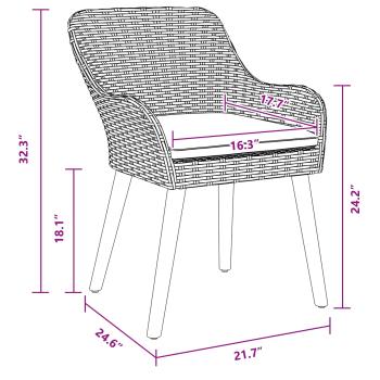 3-teilige Garten Essgruppe Grau Poly Rattan