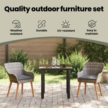 3-teilige Garten Essgruppe Grau Poly Rattan