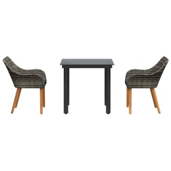 3-teilige Garten Essgruppe Grau Poly Rattan