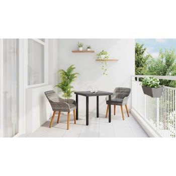 3-teilige Garten Essgruppe Grau Poly Rattan