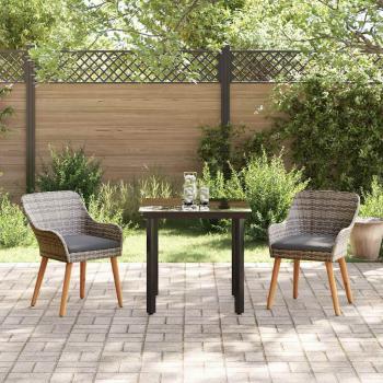 3-teilige Garten Essgruppe Grau Poly Rattan