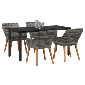 5-teiliges Garten-Essset in Grau Poly Rattan