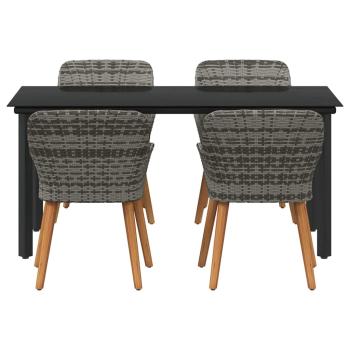5-teiliges Garten-Essset in Grau Poly Rattan