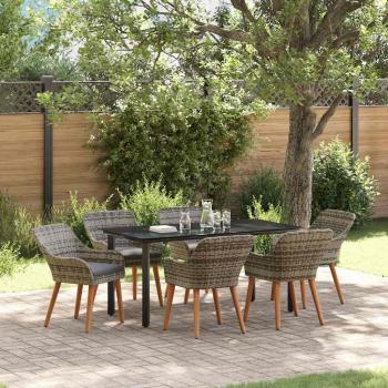 ARDEBO.de - 7-teiliges Garten-Esstisch-Set Graues Poly Rattan