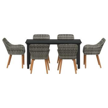 7-teiliges Garten-Esstisch-Set Graues Poly Rattan