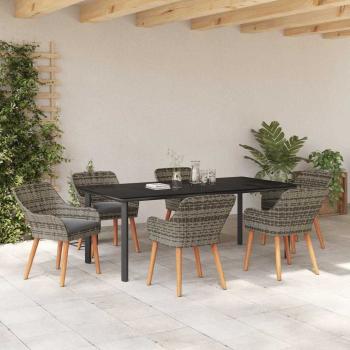 7-teiliges Gartenspeiseset Grau Poly-Rattan