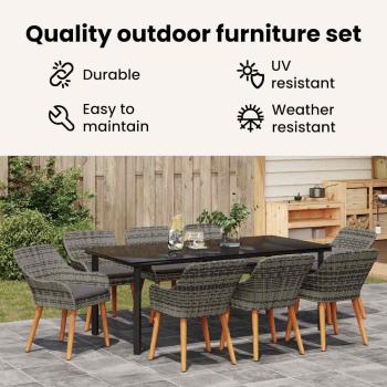 Garten Essgruppe mit Kissen 9 pcs Grau Poly-Rattan