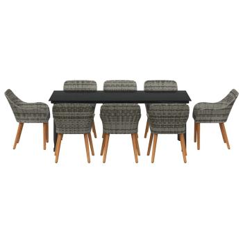 9-teiliges Garten-Esstisch-Set Grau Poly-Rattan
