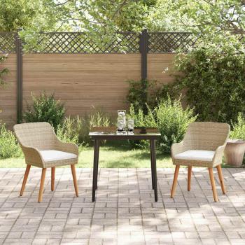3-teilige Garten-Essgruppe Beige Poly Rattan