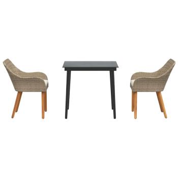 3-teilige Garten-Essgruppe Beige Poly Rattan