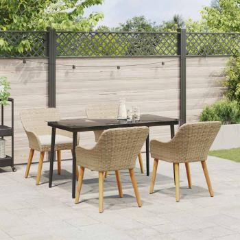 5-teiliges Garten Esstischset Beige Poly Rattan