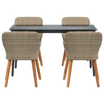 5-teiliges Garten Esstischset Beige Poly Rattan