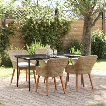 ARDEBO.de - 5-teiliges Garten-Esszimmer-Set Beige Poly Rattan