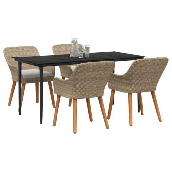 5-teiliges Garten-Esszimmer-Set Beige Poly Rattan