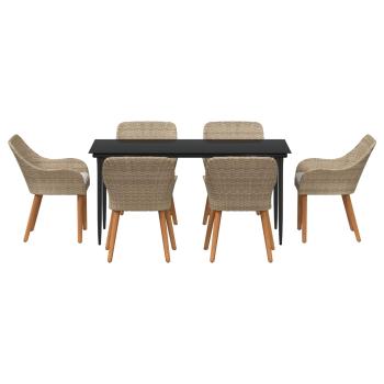7-teiliges Garten Esstisch Set Beige Poly Rattan