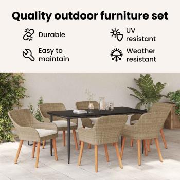 7-teiliges Garten Esstisch Set Beige Poly Rattan