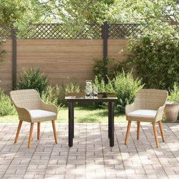 3-teiliges Garten-Essset Beige Poly Rattan