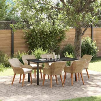 ARDEBO.de - 7-teiliges Garten Esstischset Beige Poly Rattan