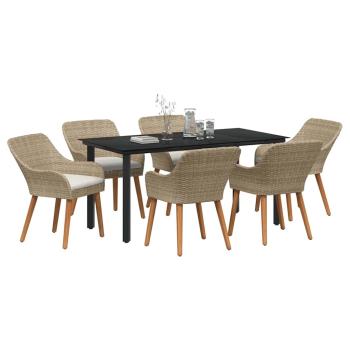 7-teiliges Garten Esstischset Beige Poly Rattan