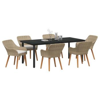 7-teiliges Garten Essset Beige Poly Rattan