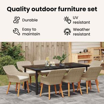 9-teilige Garten Essgruppe Beige Poly Rattan