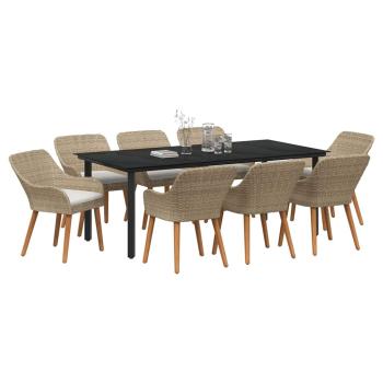 9-teilige Garten Essgruppe Beige Poly Rattan