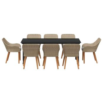9-teilige Garten Essgruppe Beige Poly Rattan