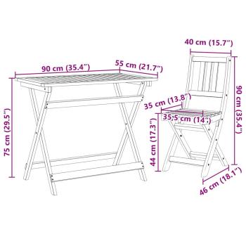 4-teiliges Faltbares Garten Bistro Set aus massivem Akazienholz, Faltbarer Gartentisch Rechteckig 100x55x75 cm aus massivem Akazienholz, Faltbare Gartenstühle 2 Stück 36x46x85 cm aus massivem Akazienholz