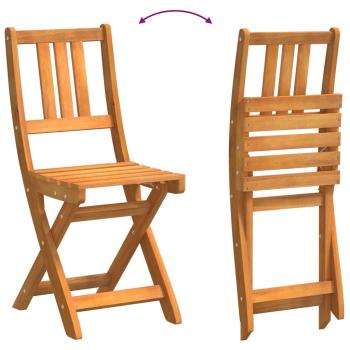 3-teiliges faltbares Garten Bistro Set aus massivem Akazienholz, Faltbarer Gartentisch halbkreisförmig 78x46x75 cm aus massivem Akazienholz, Faltbare Gartenstühle 2 Stück 36x46x85 cm aus massivem Akazienholz